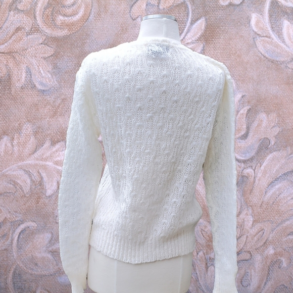 Vintage 80s Gitano Sweater, Ivory With Floral detail, soft girl, pastel, sheer - Picture 4 of 6